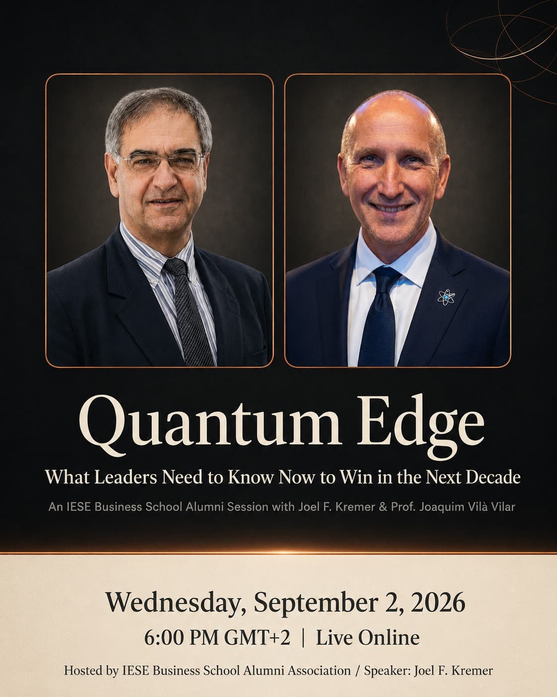 Official event poster for the Quantum Edge IESE Alumni session